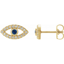 14K Yellow Blue Sapphire & White Sapphire Earrings - 86884610P