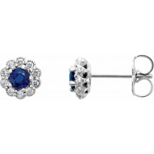 14K White 3.2 mm Round Blue Sapphire & 1/6 CTW Diamond Earrings - 862546004P