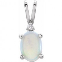 14K White 7x5 mm Oval 4-Prong Accented Cabochon Pendant Mounting