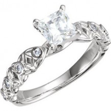 10K White & 14K White 4.5 mm Square 5/8 CTW Diamond Semi-Set Engagement Ring. Size 7