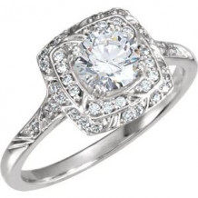 14K White 5.75 mm Cubic Zirconia & 1/5 CTW Diamond Sculptural-Inspired Engagement Ring. Size 7