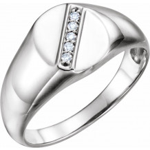 14K White .08 CTW Diamond 11x10 mm Oval Signet Ring - 9840600P