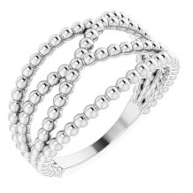 14K White Beaded Criss-Cross Ring - 51674600P