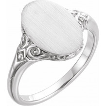 14K White 13x9 mm Oval Signet Ring - 51659101P
