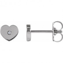 Sterling Silver .01 CTW Diamond Solitaire Heart Youth Earrings