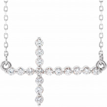 14K White 1/4 CTW Diamond Sideways Cross 16-18 Necklace - R42354600P