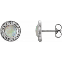 14K White 6 mm Opal & 1/5 CTW Diamond Halo-Style Earrings - 86481609P