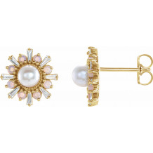 14K Yellow Akoya Pearl, White Opal & 1/6 CTW Diamond Earrings - 87076606P