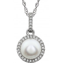 14K White  Freshwater Cultured  Pearl & 1/10 CTW Diamond 18 Necklace - 65130170001P