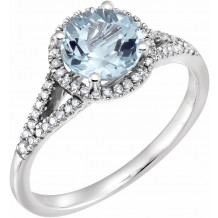 14K White Aquamarine & 1/5 CTW Diamond Ring - 65130070003P