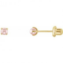 14K Yellow Imitation Pink Pearl Piercing Earrings