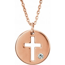 14K Rose .03 CTW Diamond Pierced Cross Disc 16-18 Necklace - R45391602P