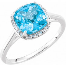 14K White Swiss Blue Topaz & .055 CTW Diamond Halo-Style Ring - 7163570000P