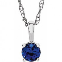 14K White 3 mm Round September Genuine Blue Sapphire Youth Birthstone 14" Necklace