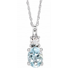 14K White Aquamarine & .02 CTW Diamond 18 Necklace - 651534111P