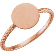 14K Rose Round Engravable Rope Ring - 514011003P