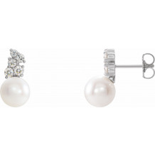 14K White Freshwater Cultured Pearl & 3/8 CTW Diamond Earrings - 86891605P