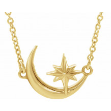 14K Yellow Crescent Moon & Star 16-18 Necklace - 86843601P