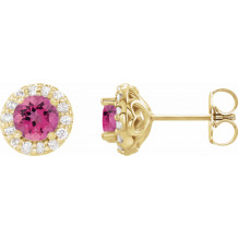14K Yellow 4.5 mm Round Pink Tourmaline & 1/4 Diamond Earrings - 868396033P