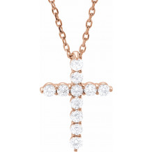 14K Rose 14.6x10.5 mm 1/4 CTW Diamond Cross 16-18 Necklace - R42359617P