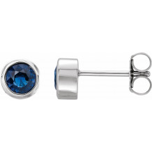 14K White 4 mm Round Genuine Blue Sapphire Birthstone Earrings - 6108660017P
