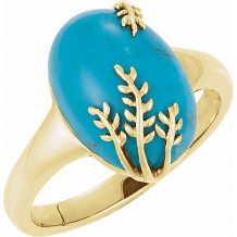 14K Yellow 14 x 10 mm Chinese Turquoise Leaf Design Ring - 69621654P