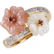 14K Yellow Pink Tourmaline, Mother Of Pearl & .04 CTW Diamond Ring - 6671860001P