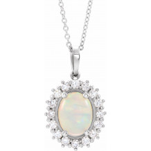 14K White Ethiopian Opal & 1/3 CTW Diamond Halo-Style 16-18 Necklace - 869256070P