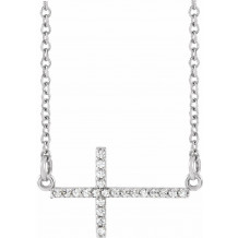14K White 1/10 CTW Diamond Sideways Cross 16-18 Necklace - R4232360003P