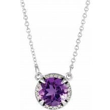 14K White 8 mm Round Amethyst & .05 CTW Diamond 16 Necklace - 8590570002P