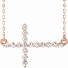 14K Rose 1/4 CTW Diamond Sideways Cross 16-18 Necklace - R42354602P
