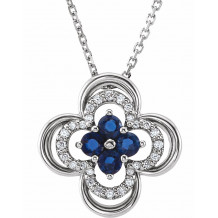 14K White Blue Sapphire & 1/10 CTW Diamond Clover 18 Necklace - 86369600P