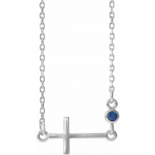 14K White Blue Sapphire Sideways Cross 16-18 Necklace - R4235560009P