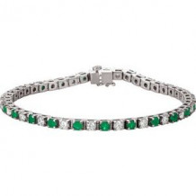 Platinum Emerald & 2 1/3 CTW Diamond Line 7" Bracelet