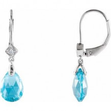 14K White Swiss Blue Topaz & .025 CTW Diamond Earrings