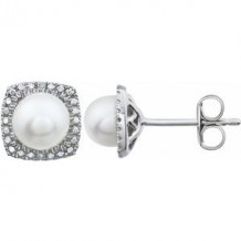 Sterling Silver Freshwater Cultured Pearl & .015 CTW Diamond Earrings