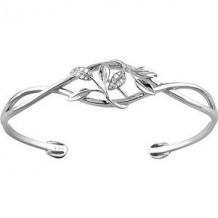 14K White .05 CTW Diamond Leaf Design Cuff Bracelet
