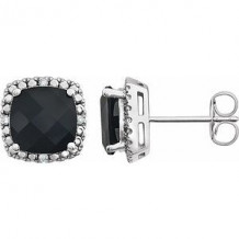 14K White Onyx & .06 CTW Diamond Earrings