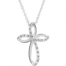 14K White 1/10 CTW Diamond Cross 18" Necklace