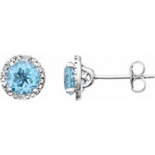 Sterling Silver Sky Blue Topaz & .01 CTW Diamond Earrings