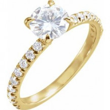 14K Yellow 6.5 mm Round Forever One Moissanite & 1/3 CTW Diamond Engagement Ring. Size 7