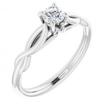 14K White 4 mm Round Forever One Moissanite Engagement Ring. Size 7