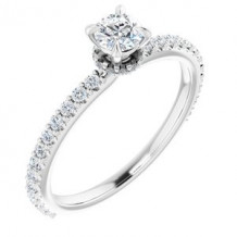 14K White 4 mm Round Forever One Moissanite & 1/3 CTW Diamond Engagement Ring. Size 7