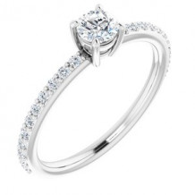 14K White 4 mm Round Forever One Moissanite & 1/5 CTW Diamond Engagement Ring. Size 7