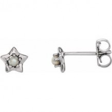 Sterling Silver 3 mm Round June Youth Star Birthstone Earrings