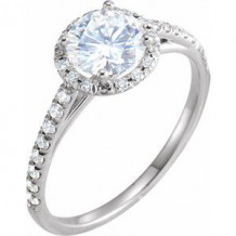 14K White 6.5 mm Round Forever One Moissanite & 1/5 CTW Diamond Engagement Ring. Size 7