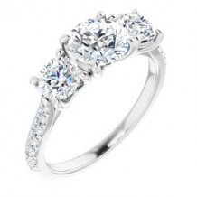 14K White 6.5 mm Round Forever One Moissanite & 1/6 CTW Diamond Engagement Ring. Size 7