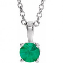 Sterling Silver 6 mm Round Imitation Emerald Birthstone 16-18" Necklace
