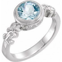 Sterling Silver Aquamarine & .02 CTW Diamond Ring