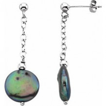 Sterling Silver Freshwater Cultured Black Coin Pearl Earrings